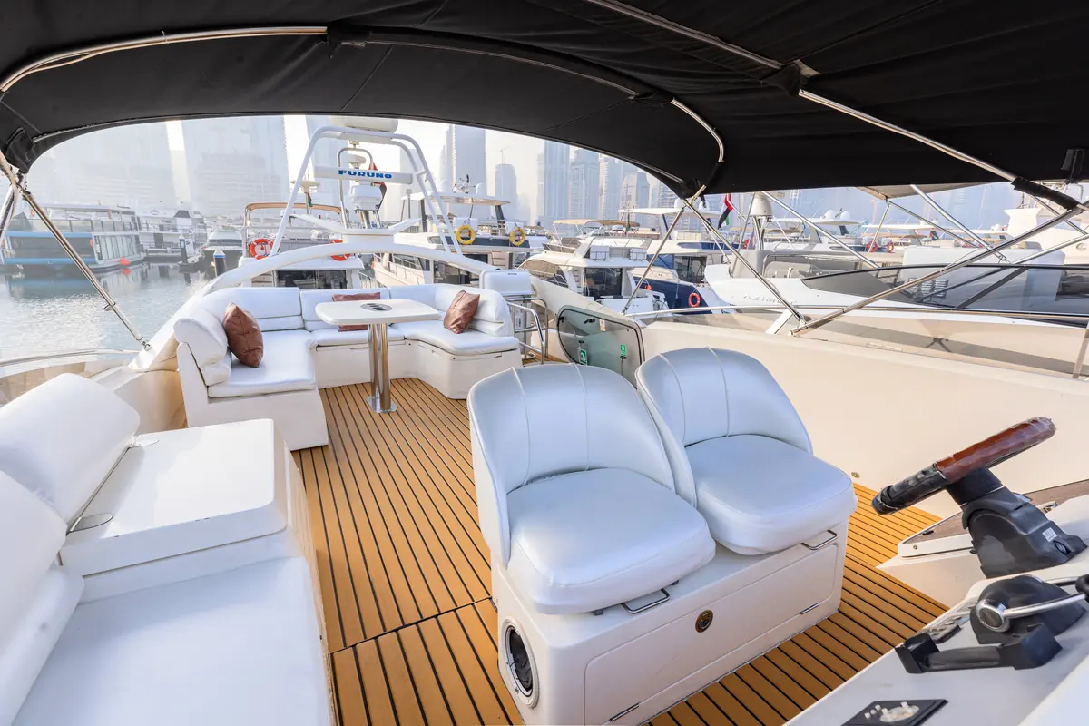 Upper deck of 64ft Princess yacht Dubai